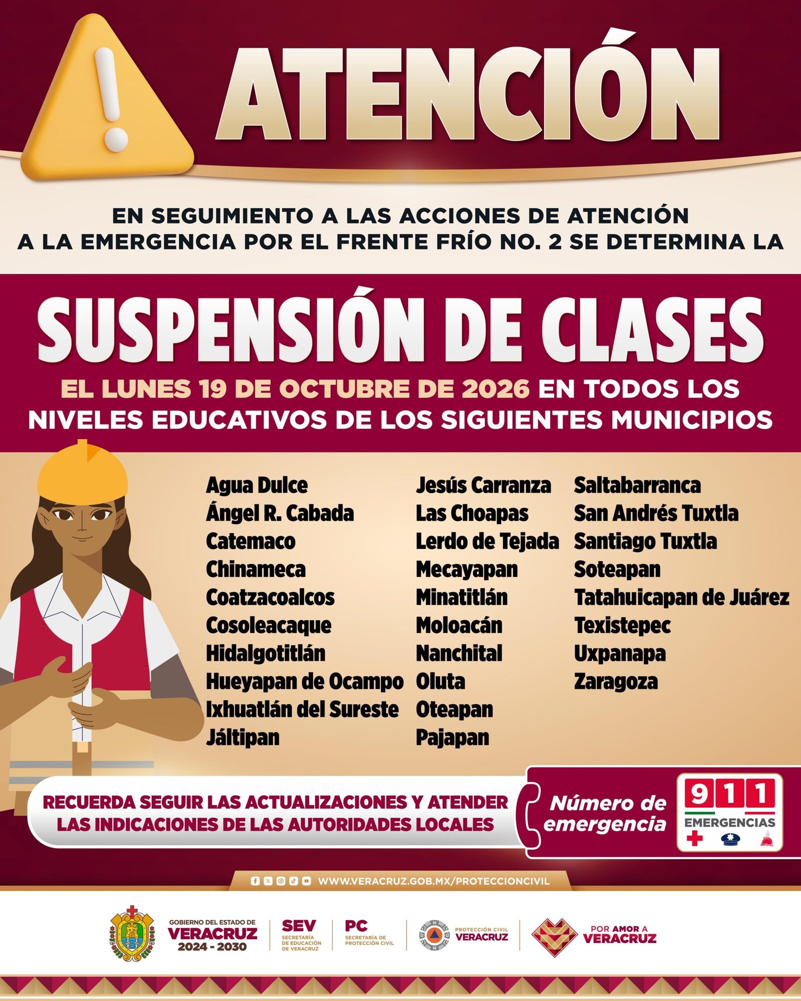 Gobierno del Estado suspende clases en 28 municipios ante efectos del FF2 Gobierno del Estado suspende clases en 28 municipios ante efectos del FF2